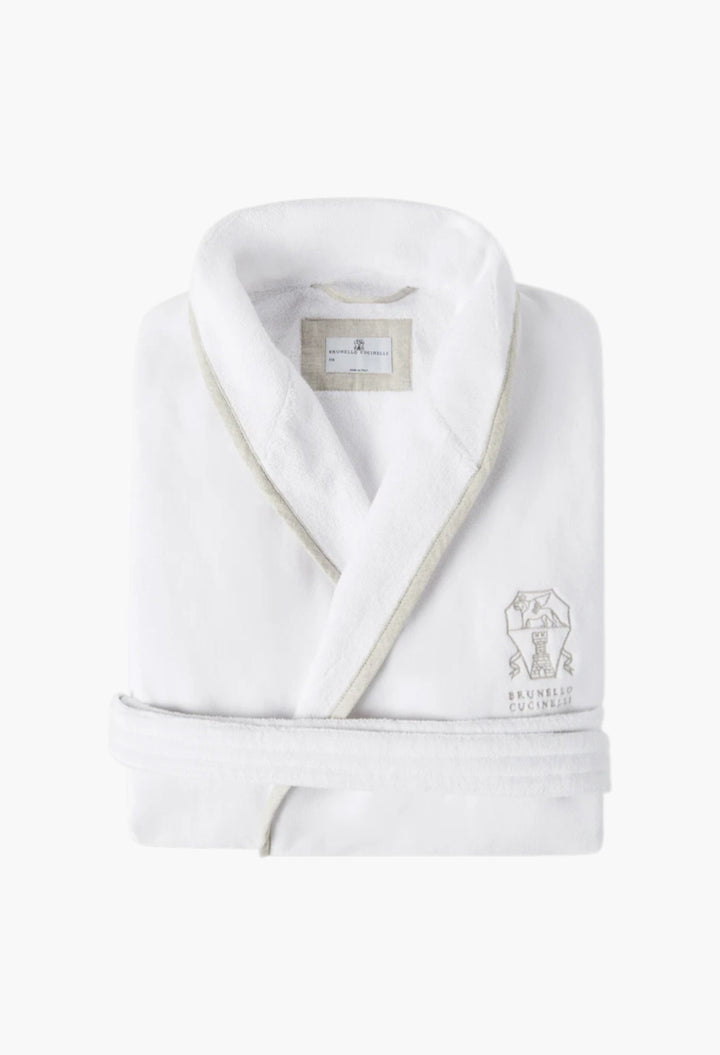Cotton Terrycloth Bathrobe With Linen Trims - GLAM MODA