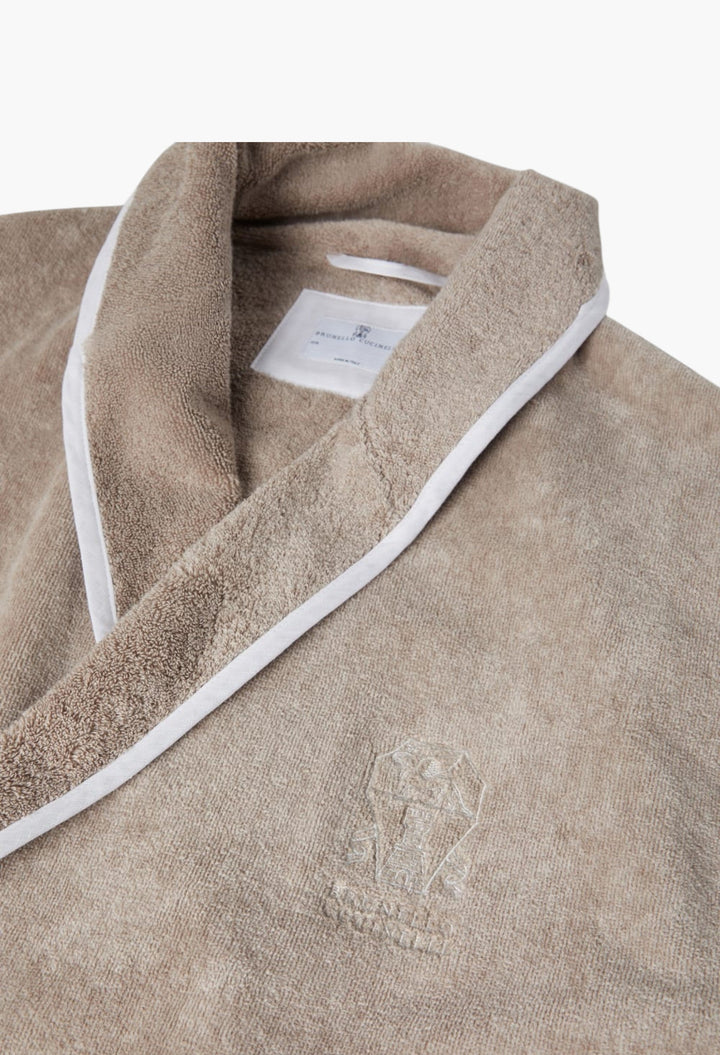 Cotton Terrycloth Bathrobe With Linen Trims - GLAM MODA