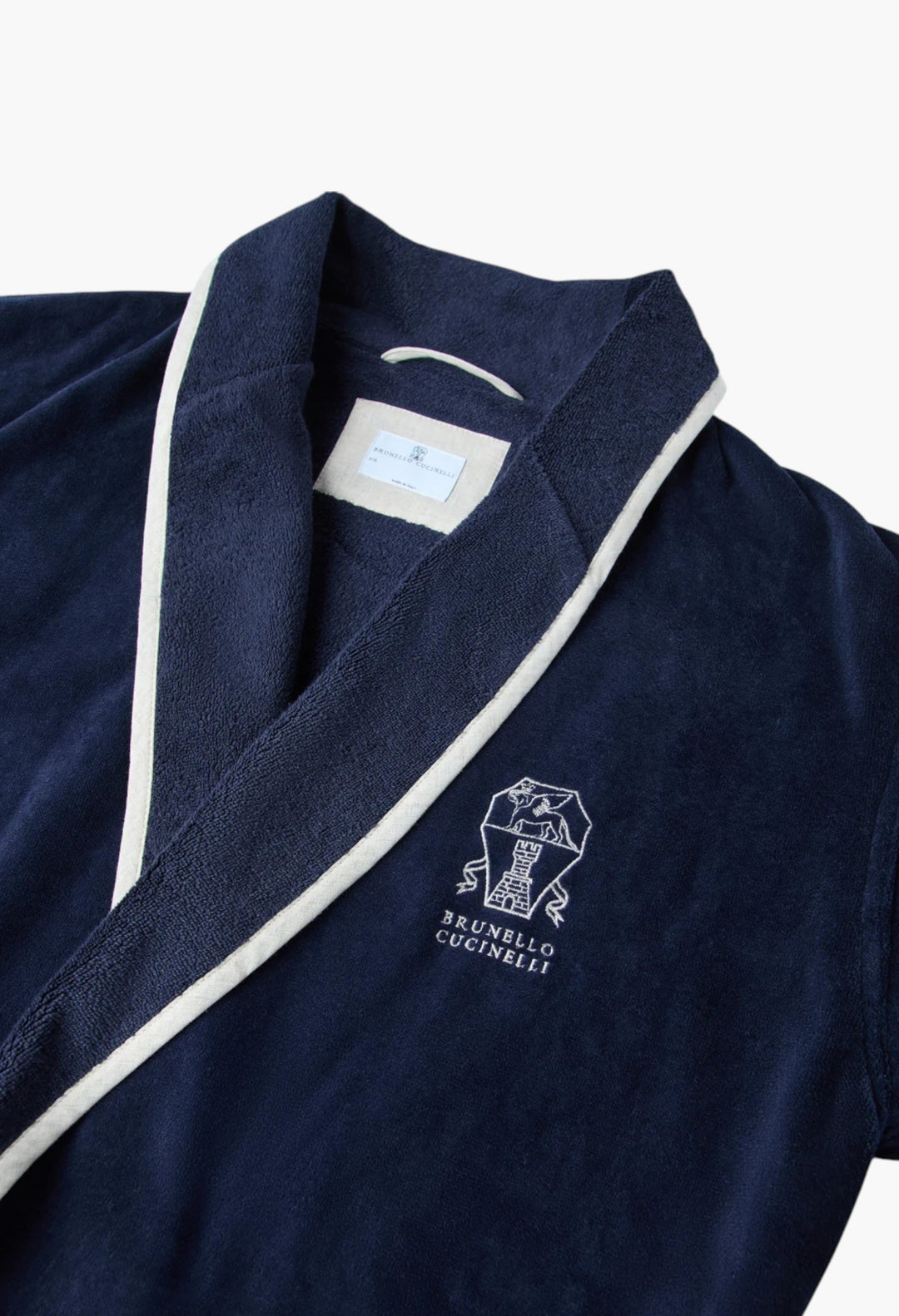Cotton Terrycloth Bathrobe With Linen Trims - GLAM MODA