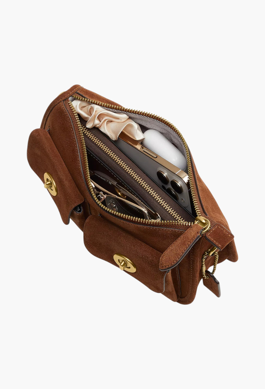 Twin Turnlock Waverly Suede Shoulder Bag - GLAM MODA