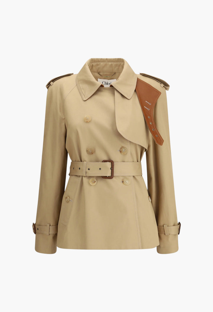 Short cotton gabardine Trench Coat