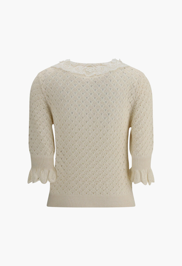 Sweater with lace collar - GLAM MODA