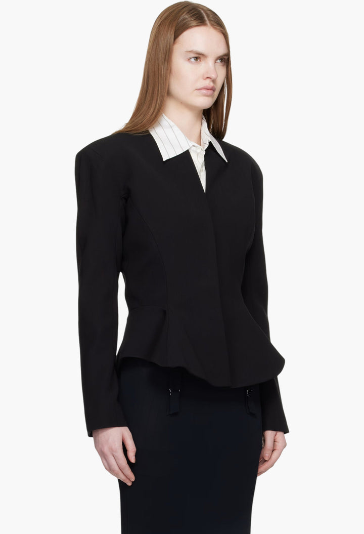 Black Flared Wool Jacket - GLAM MODA