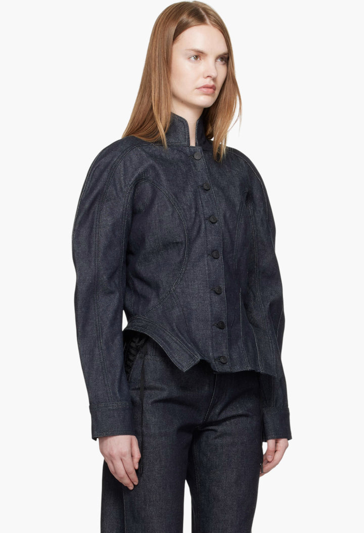 Indigo Sculptural Denim Jacket - GLAM MODA