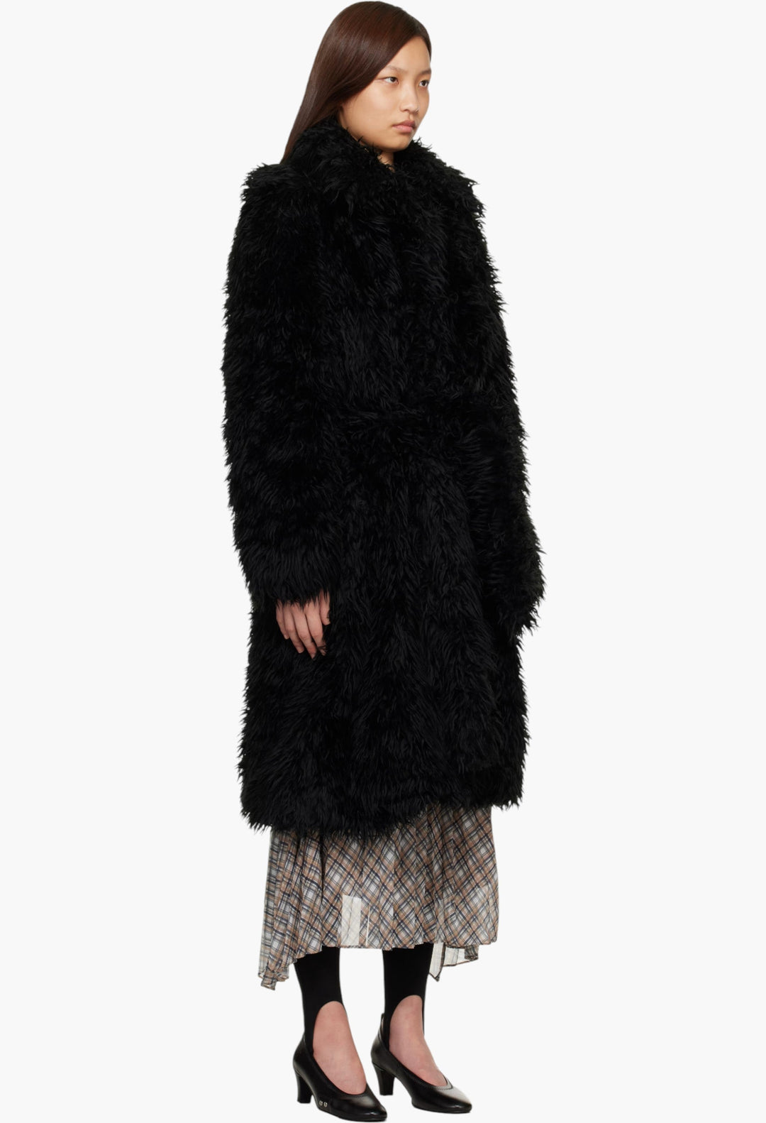 Black Belted Faux-Fur Coat - GLAM MODA
