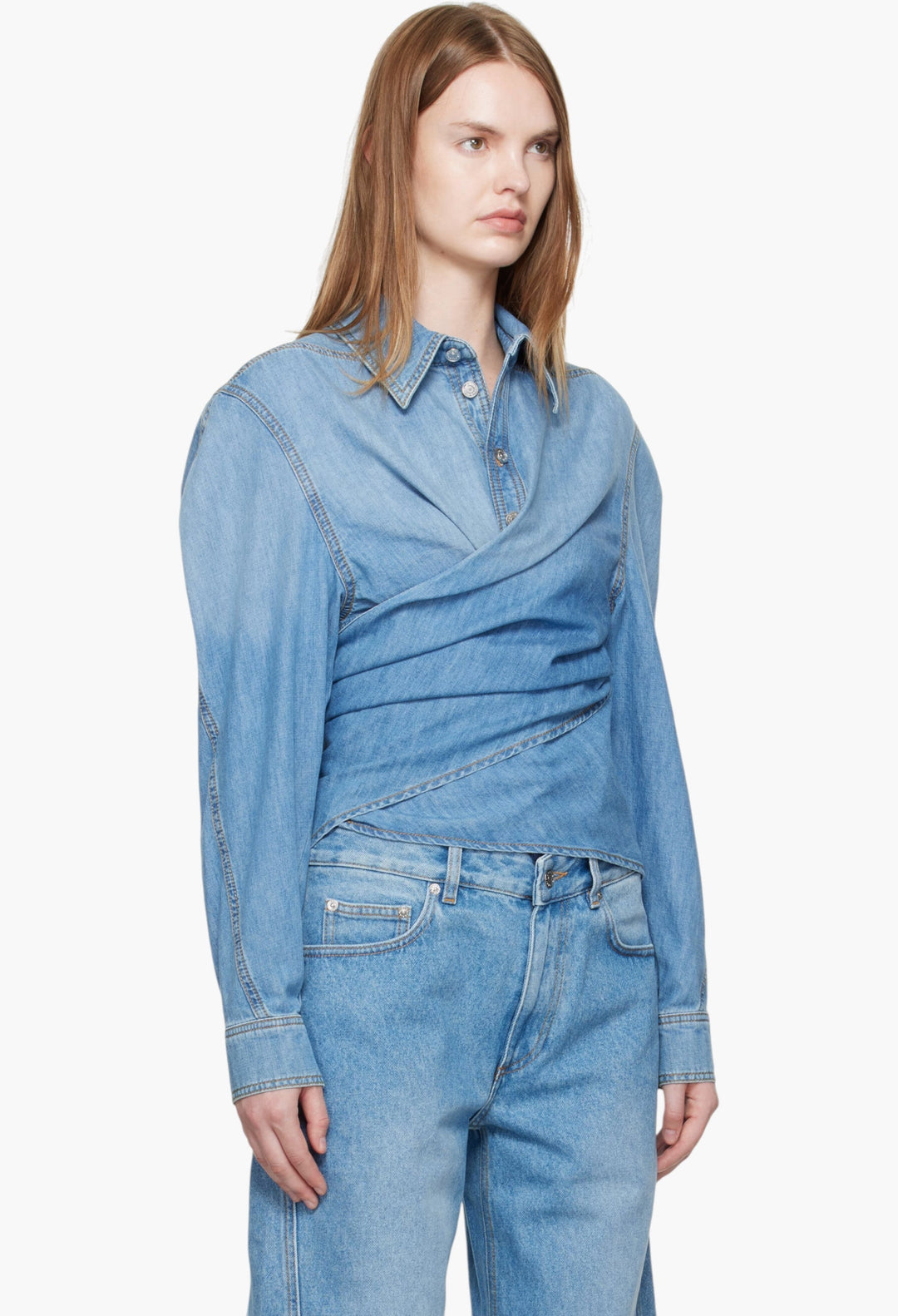 Blue Wrapped Chambray Shirt - GLAM MODA