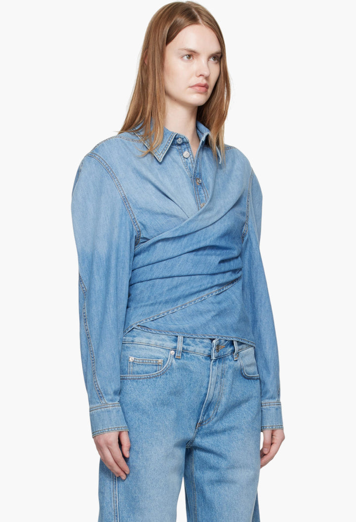 Blue Wrapped Chambray Shirt - GLAM MODA