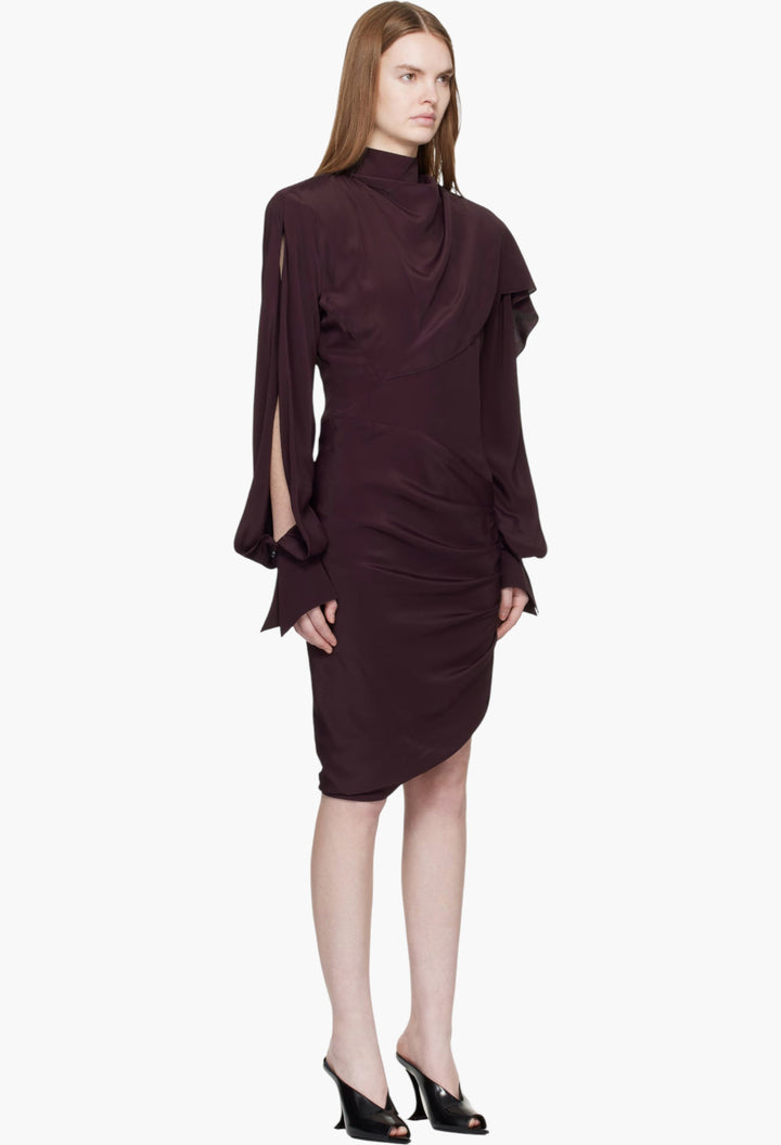 Burgundy Draped Scarf Minidress - GLAM MODA