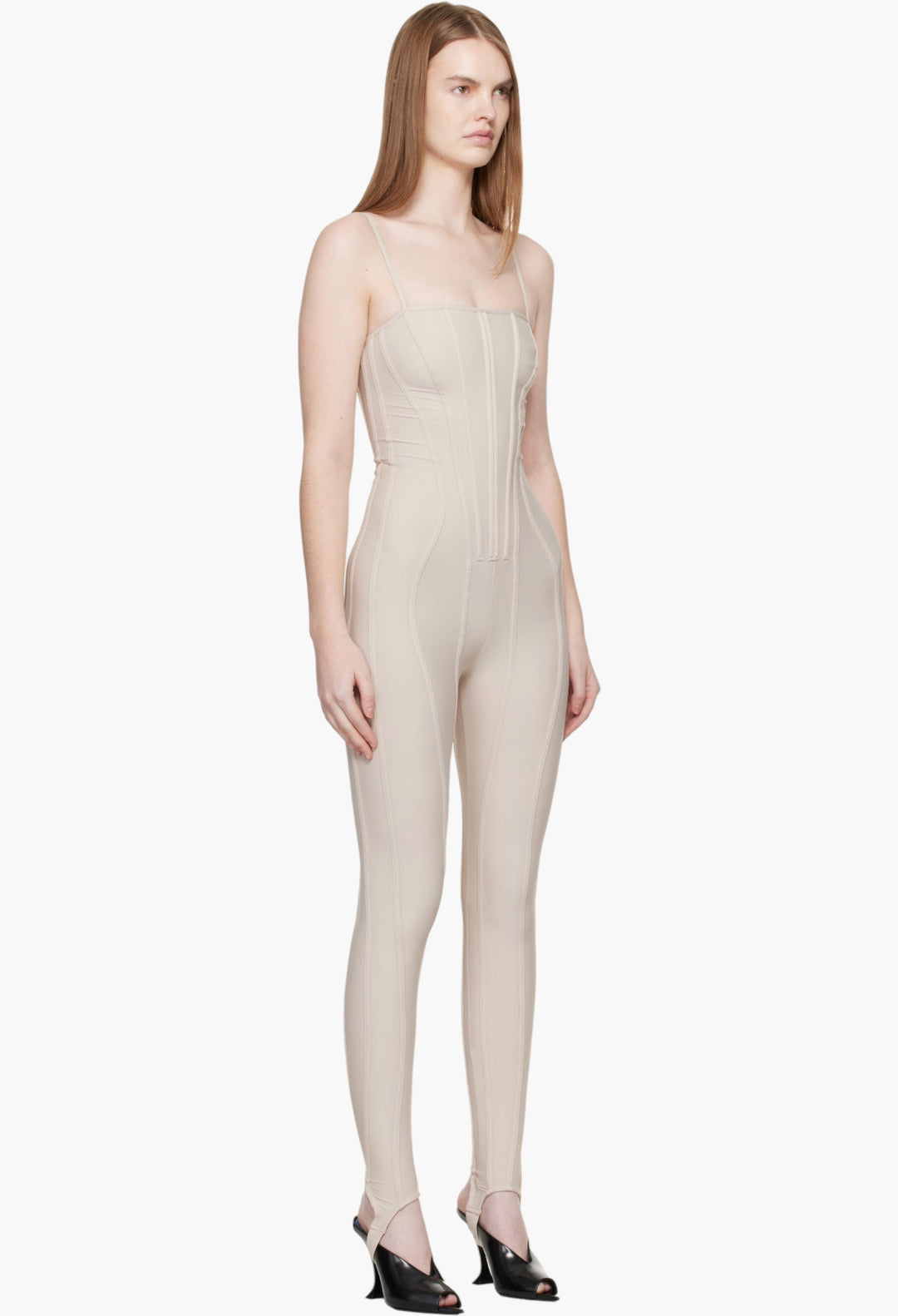 Beige Boned Stretch Catsuit - GLAM MODA