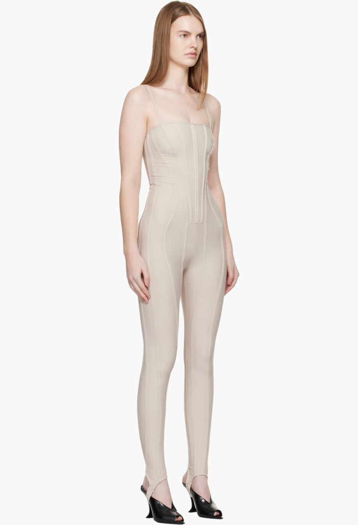 Beige Boned Stretch Catsuit - GLAM MODA