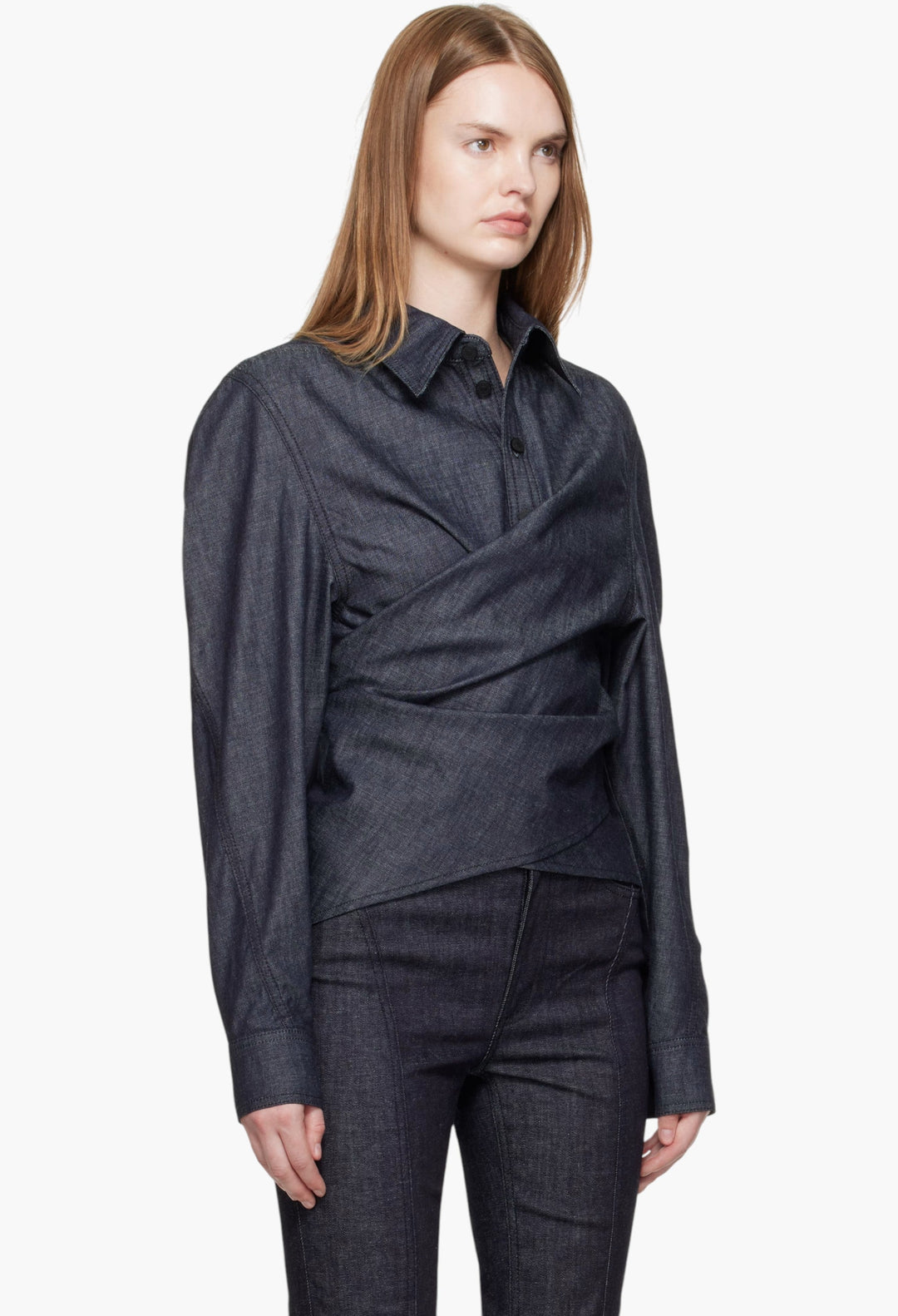 Indigo Wrapped Chambray Shirt - GLAM MODA