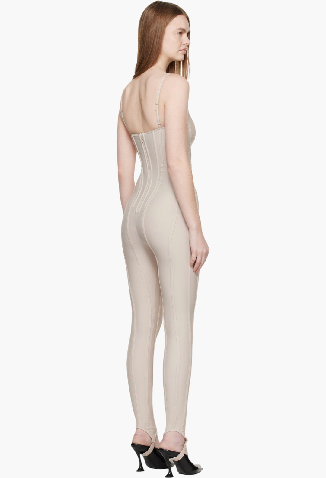 Beige Boned Stretch Catsuit - GLAM MODA