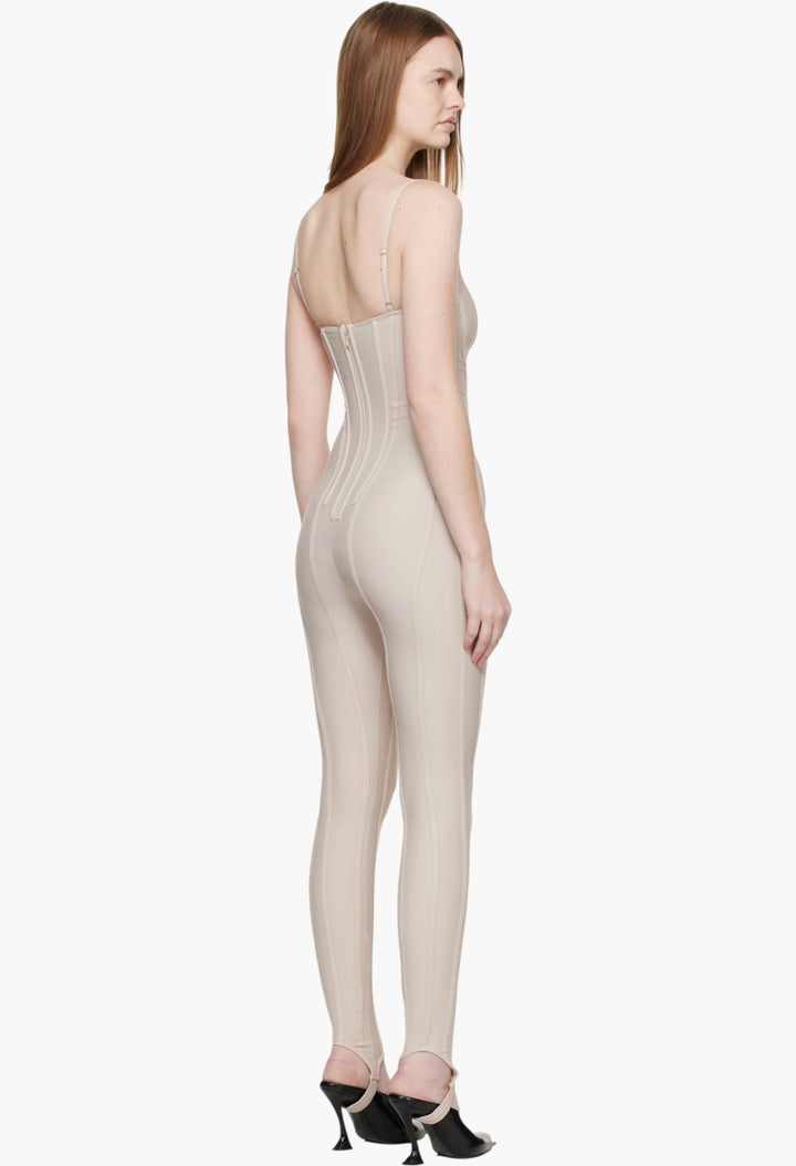 Beige Boned Stretch Catsuit - GLAM MODA