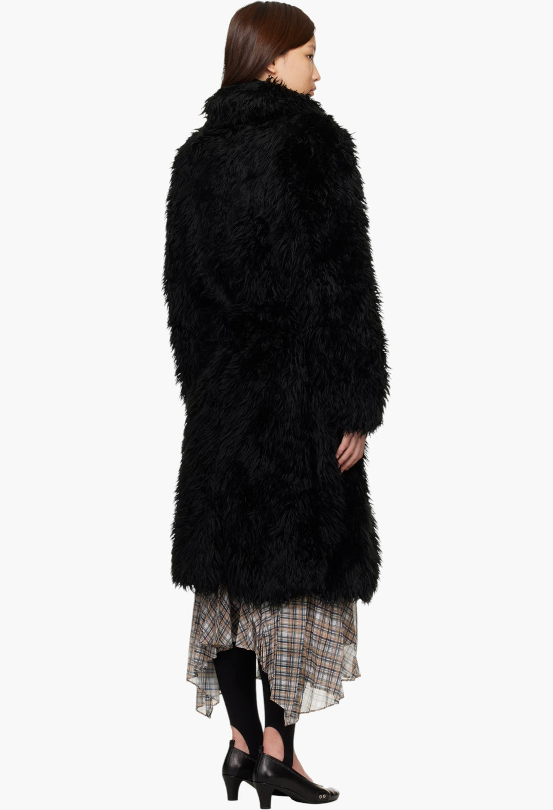 Black Belted Faux-Fur Coat - GLAM MODA