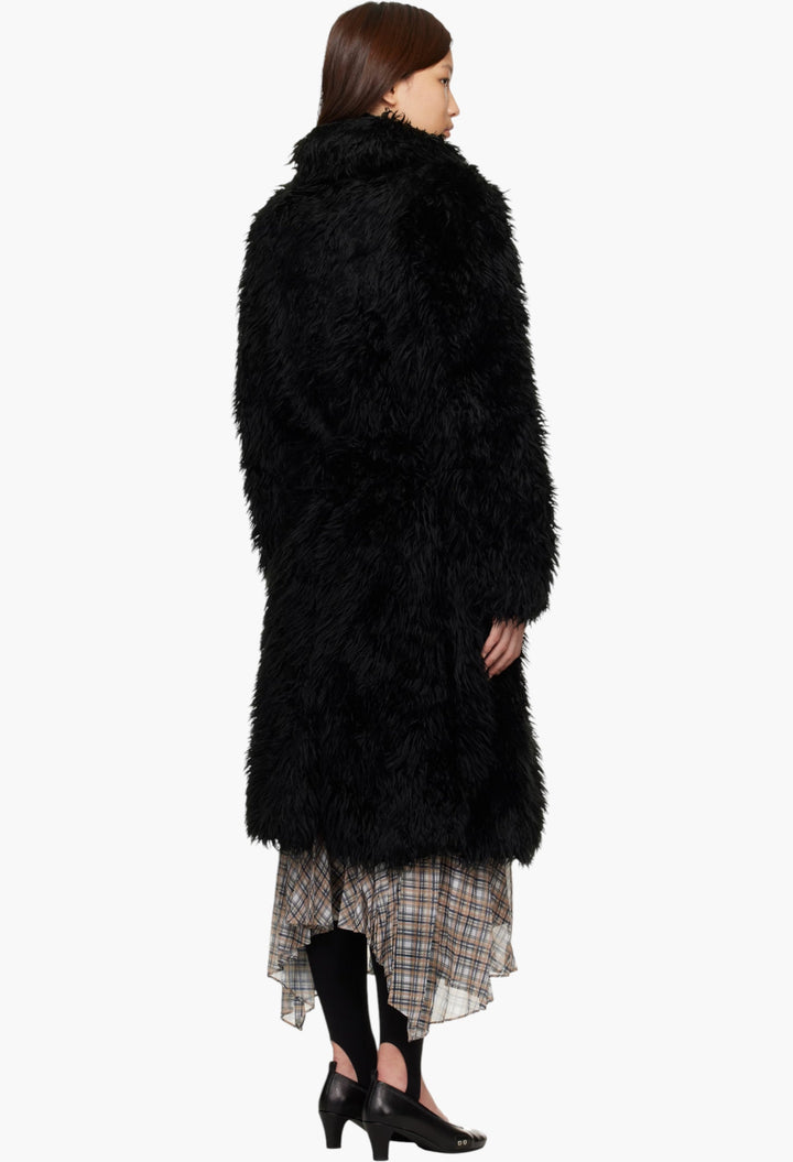 Black Belted Faux-Fur Coat - GLAM MODA