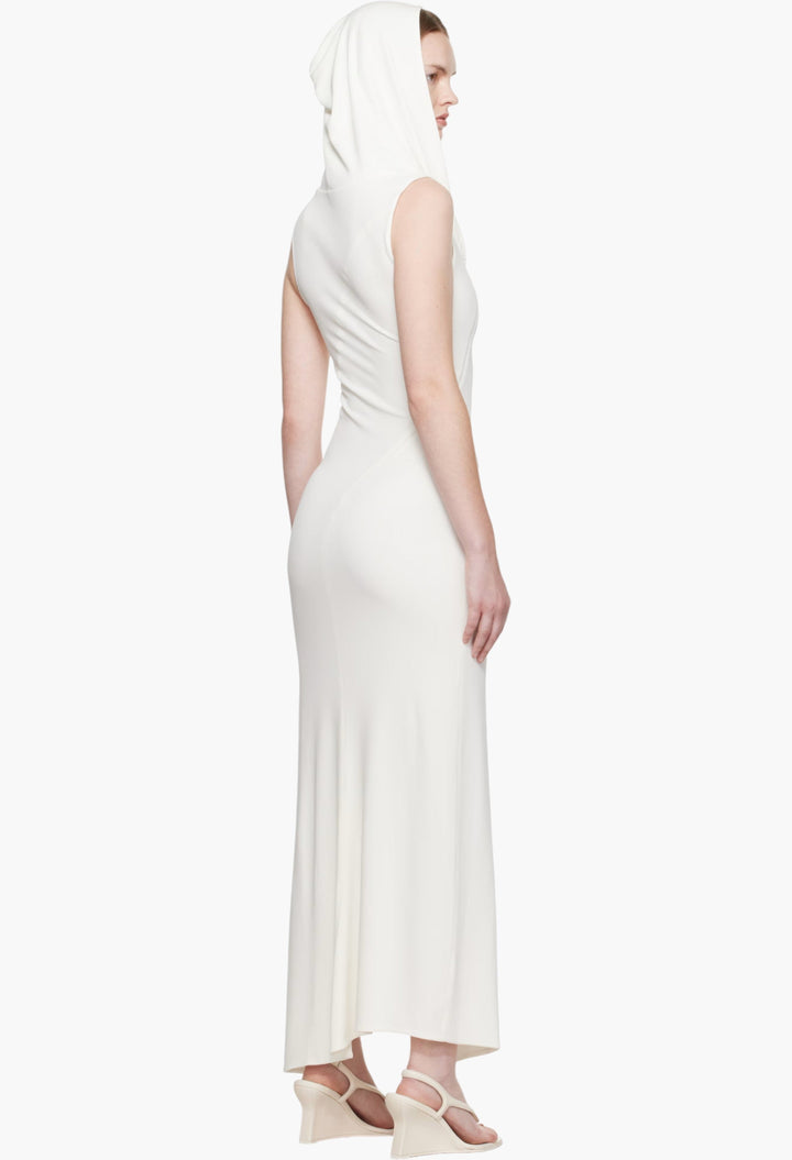 White Hooded Sleeveless Maxi Dress - GLAM MODA