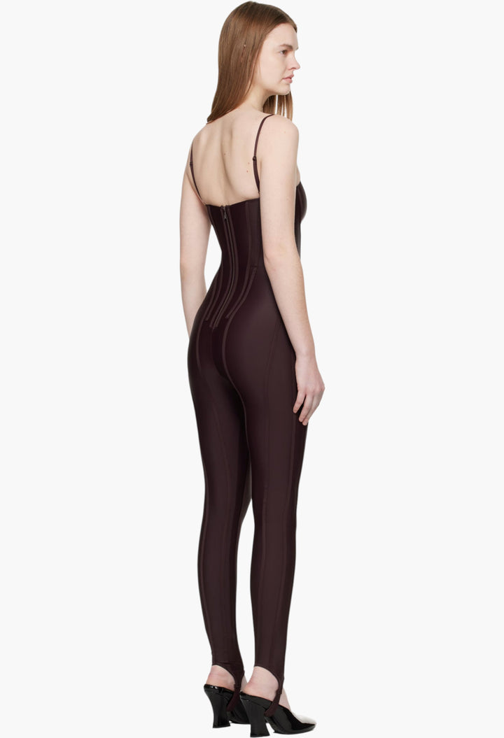 Burgundy Boned Stretch Catsuit - GLAM MODA