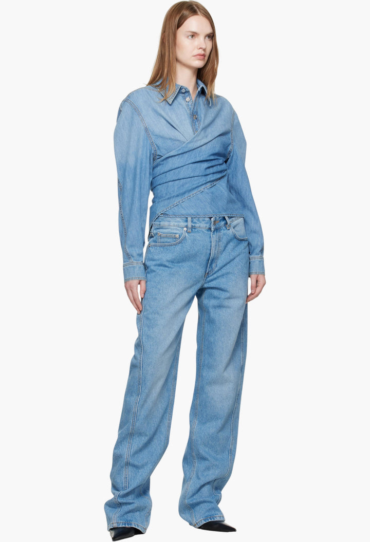 Blue Wrapped Chambray Shirt - GLAM MODA