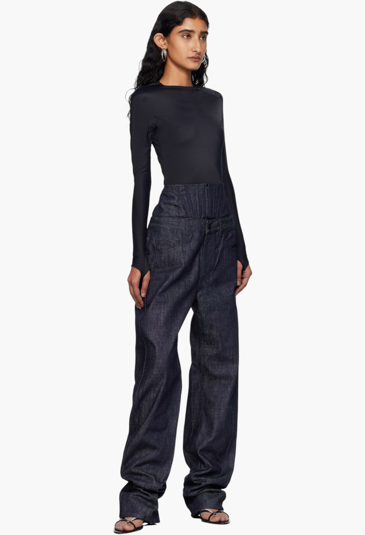 Blue High-Waisted Corset Jeans - GLAM MODA