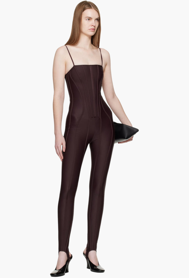 Burgundy Boned Stretch Catsuit - GLAM MODA