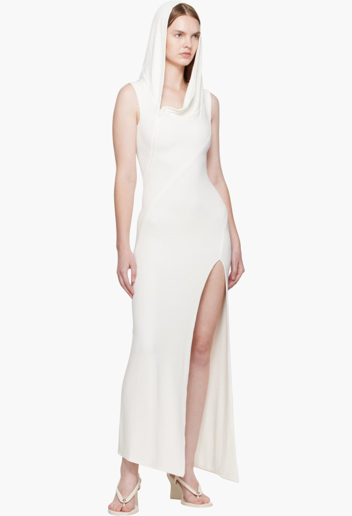 White Hooded Sleeveless Maxi Dress