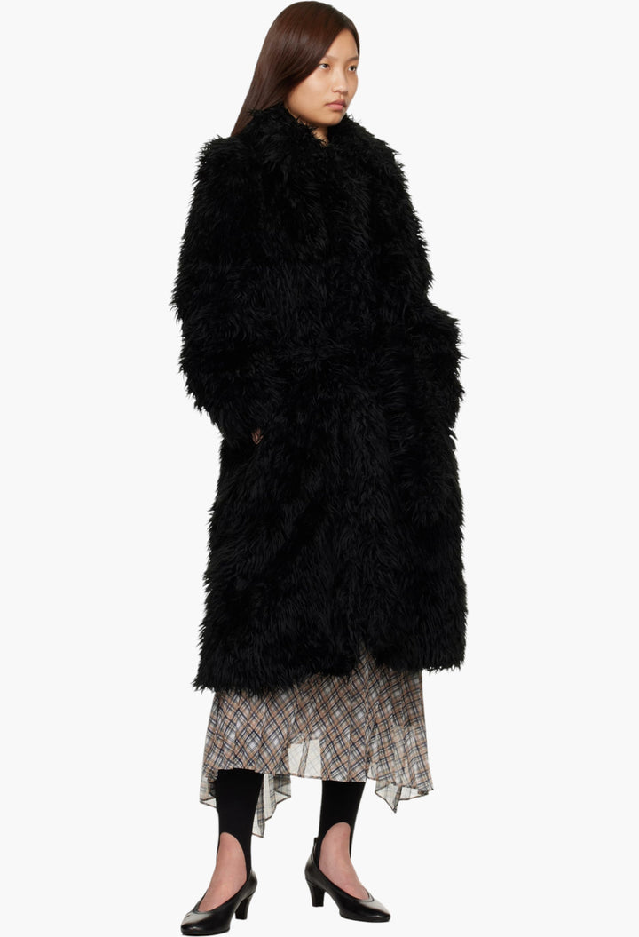 Black Belted Faux-Fur Coat - GLAM MODA