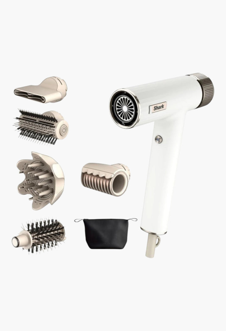 Shark SpeedStyle RapidGloss Finisher, High-Velocity Hair Dryer and 5 Styling Attachments, White, HD352ME - GLAM MODA