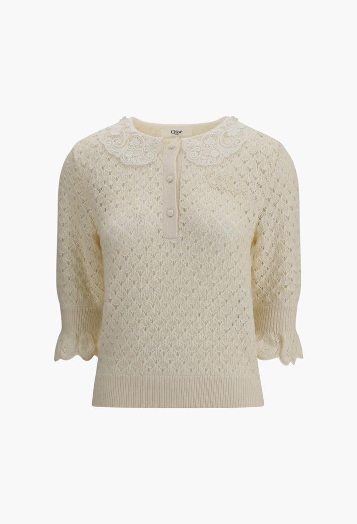 Sweater with lace collar - GLAM MODA