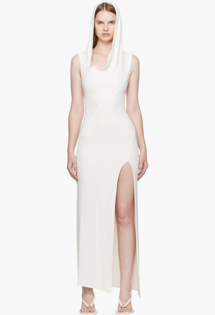 White Hooded Sleeveless Maxi Dress - GLAM MODA