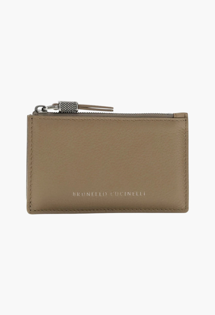 Leather Card Holder With Grain And Shiny Zipper Pull - GLAM MODA