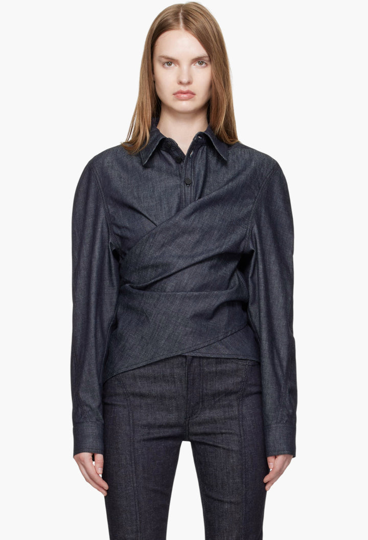 Indigo Wrapped Chambray Shirt - GLAM MODA