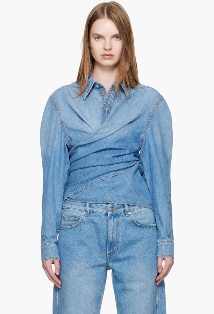 Blue Wrapped Chambray Shirt - GLAM MODA