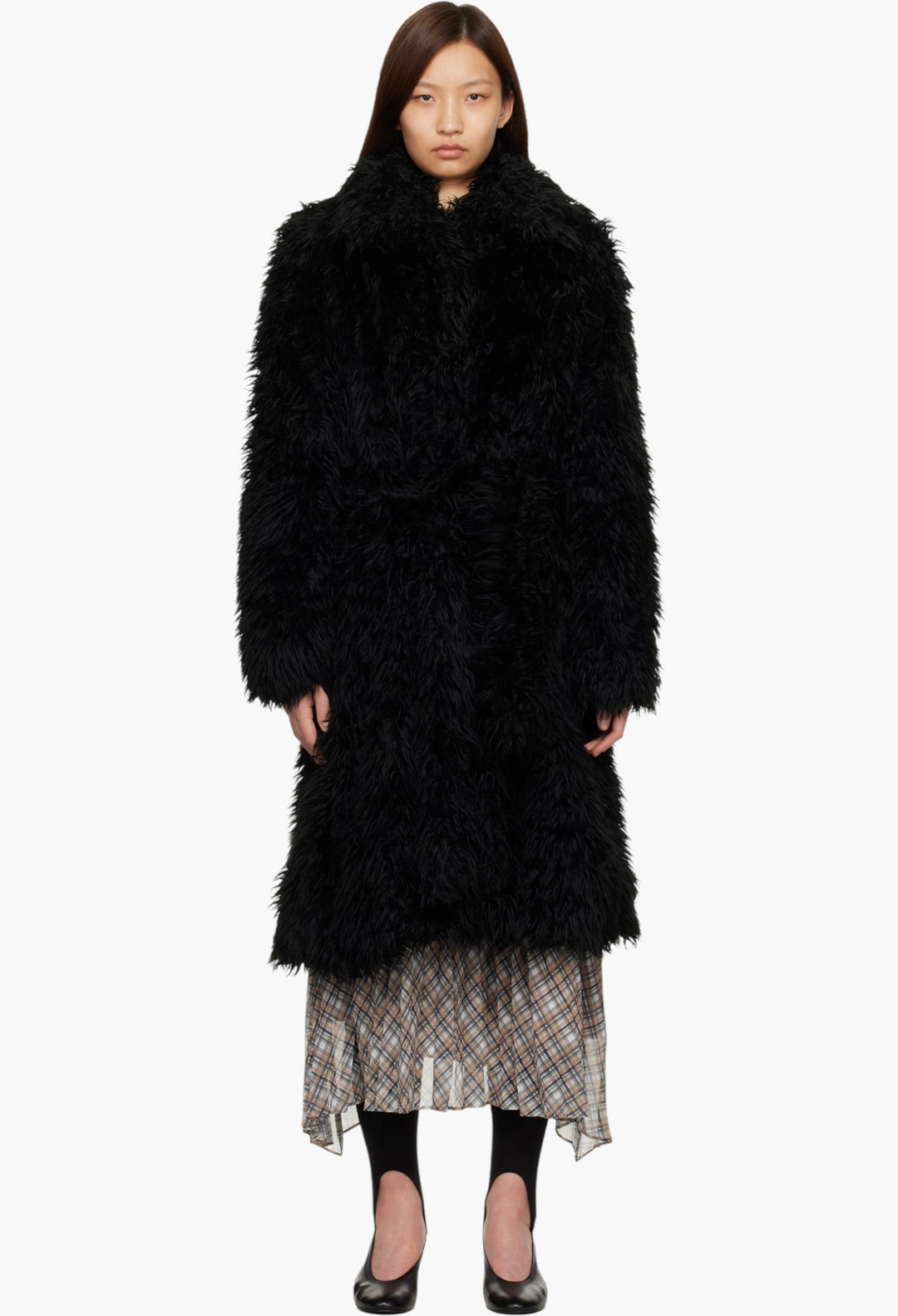 Black Belted Faux-Fur Coat - GLAM MODA