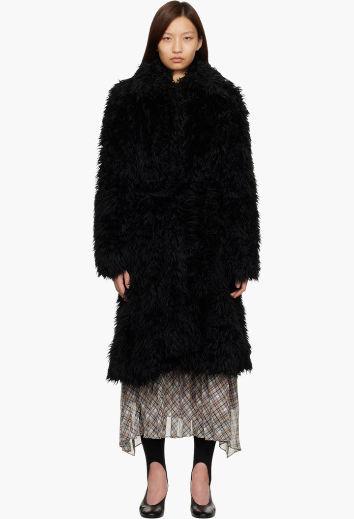 Black Belted Faux-Fur Coat - GLAM MODA