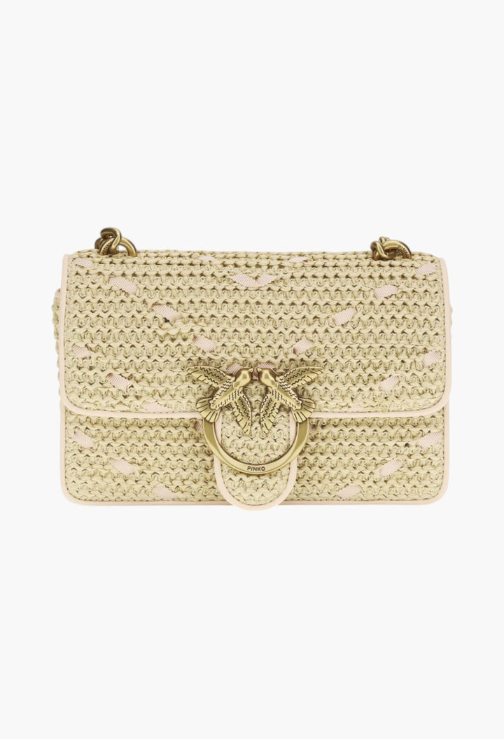 Mini Love Handbag In Chevron Raffia And Leather - GLAM MODA