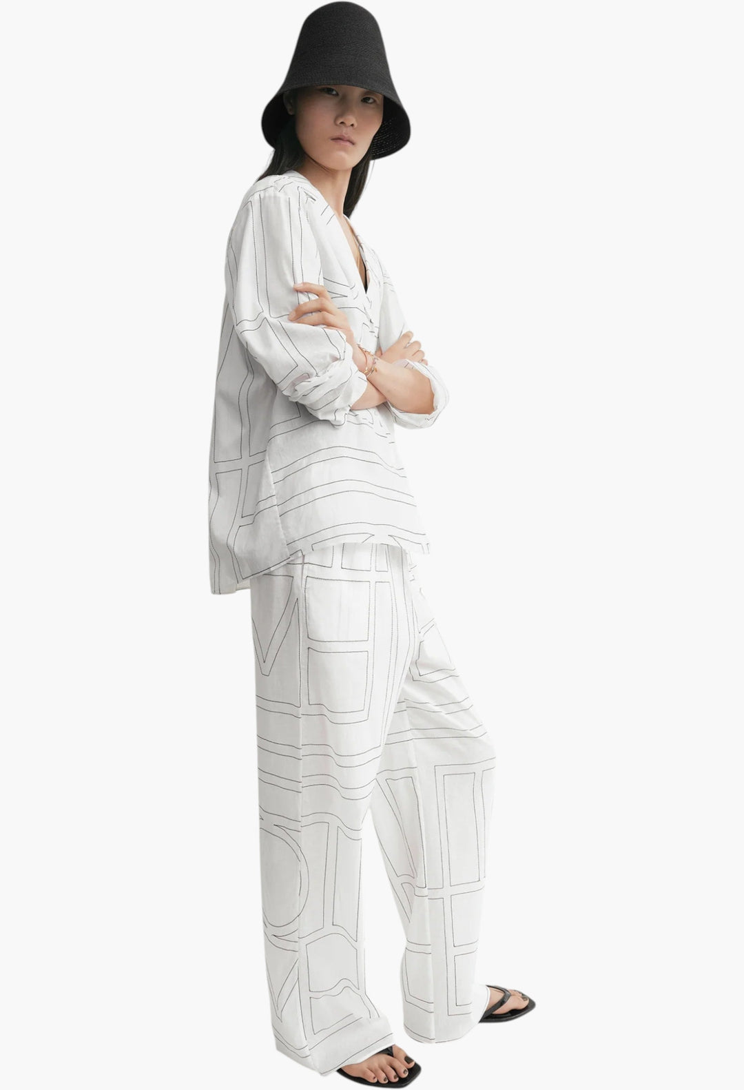 Monogram Cotton-Blend Pj Top White/Black