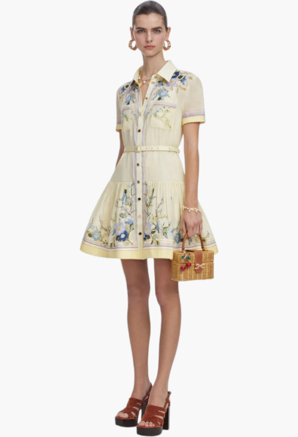 Yellow Floral Organza Mini Dress - GLAM MODA