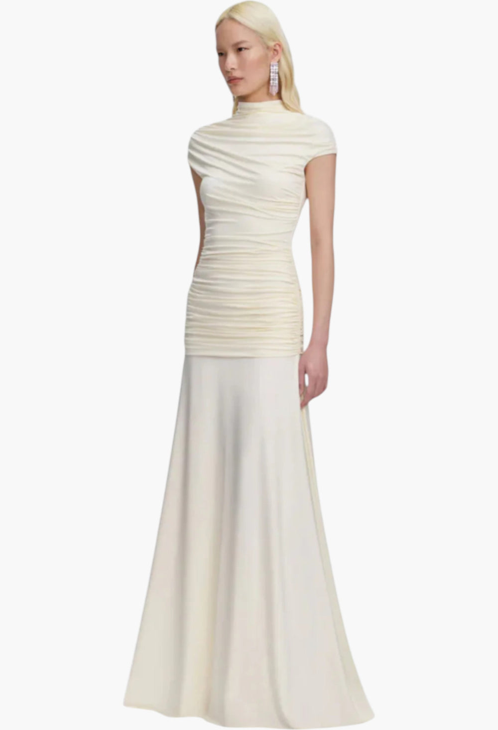 Yellow Jersey Draped Maxi Dress - GLAM MODA