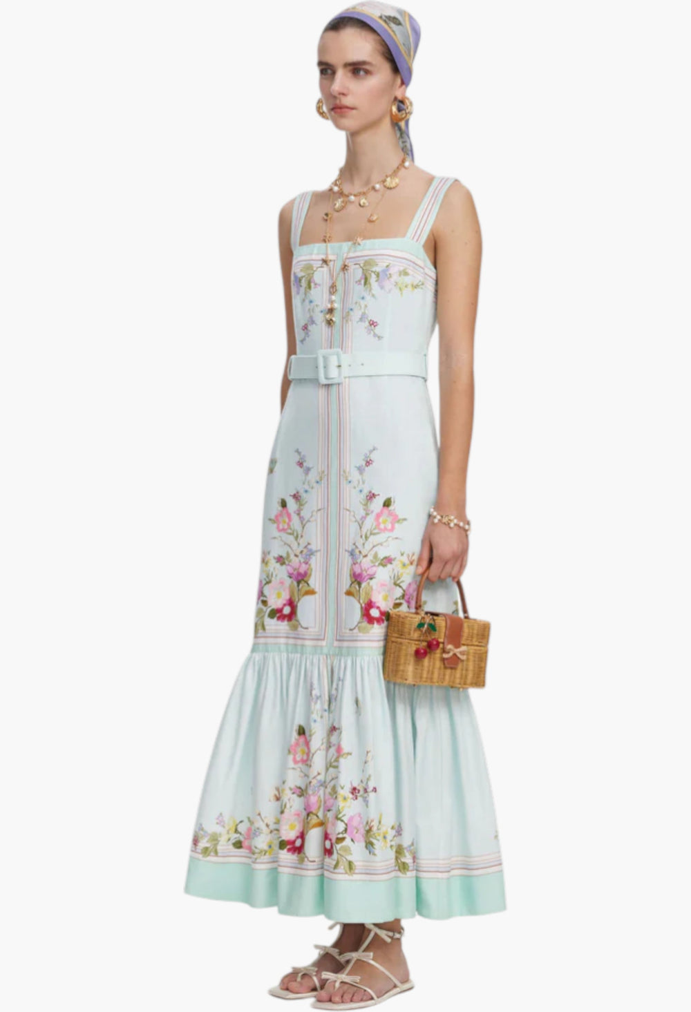 Mint Floral Linen Midi Dress - GLAM MODA