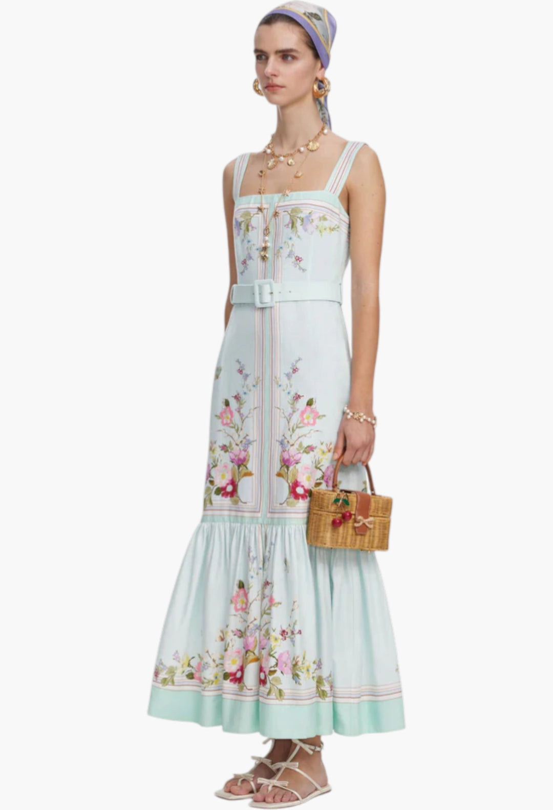 Mint Floral Linen Midi Dress - GLAM MODA