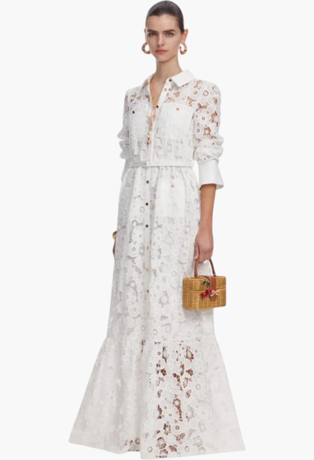 White Lace Collared Maxi Dress - GLAM MODA