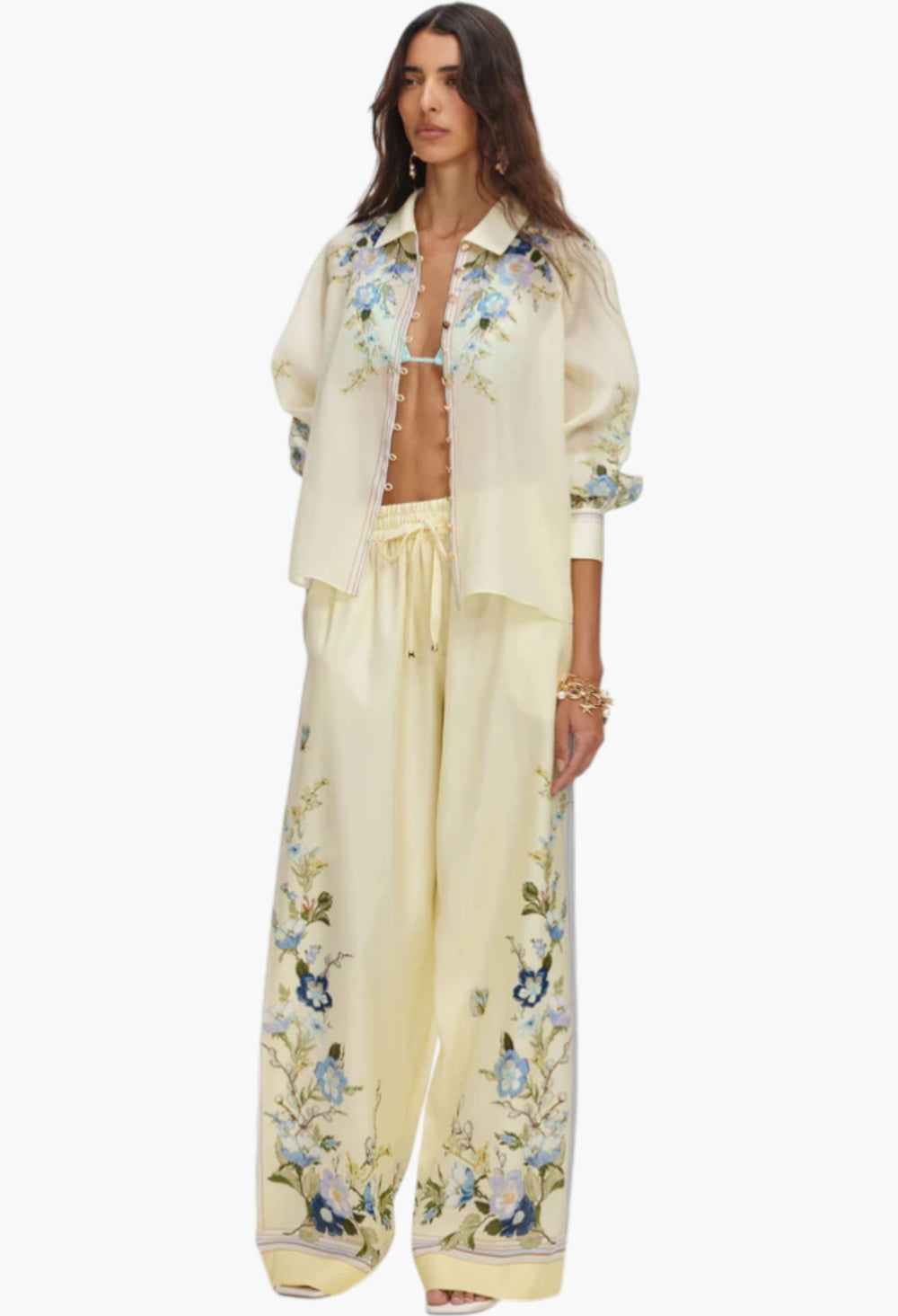 Yellow Floral Organza Trousers - GLAM MODA