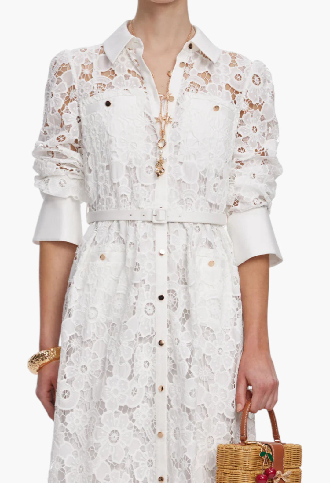 White Lace Collared Maxi Dress - GLAM MODA