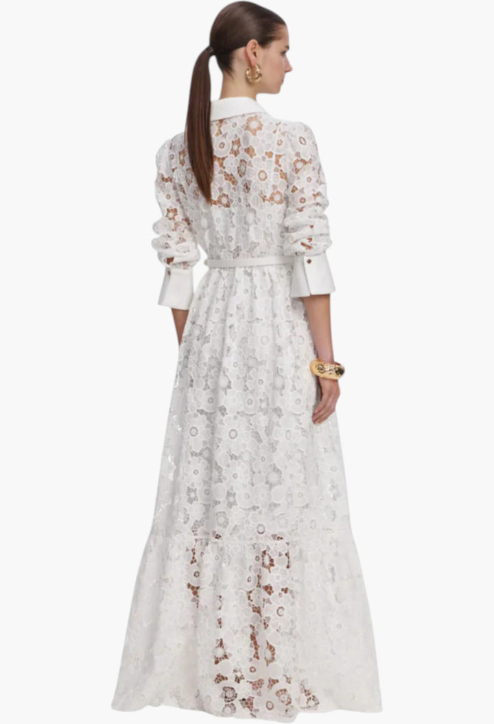 White Lace Collared Maxi Dress - GLAM MODA