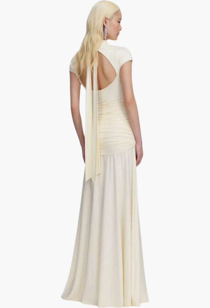 Yellow Jersey Draped Maxi Dress - GLAM MODA