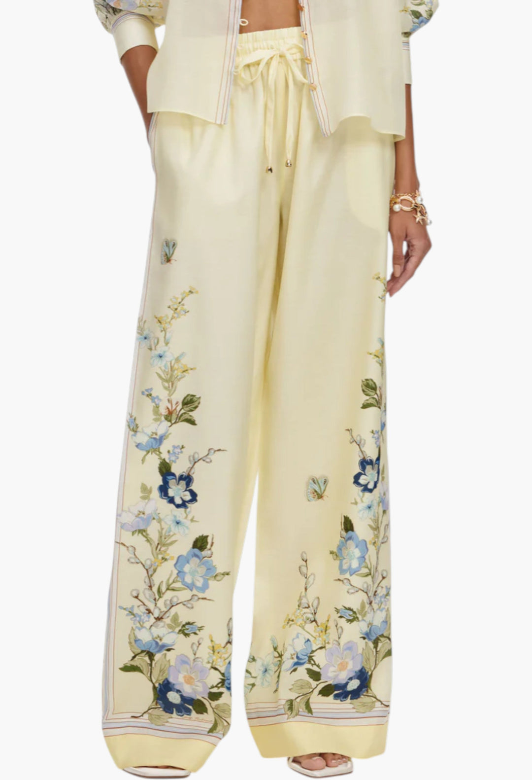Yellow Floral Organza Trousers - GLAM MODA