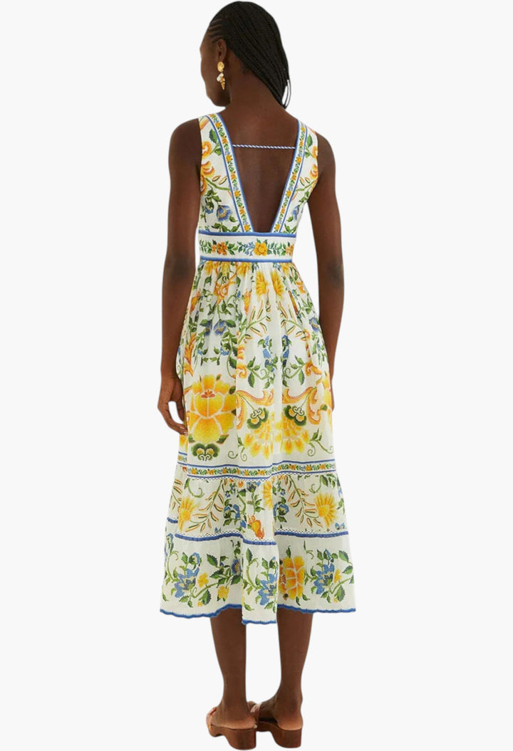 Emily Floral Tapestry Drawstring Midi Dress - GLAM MODA