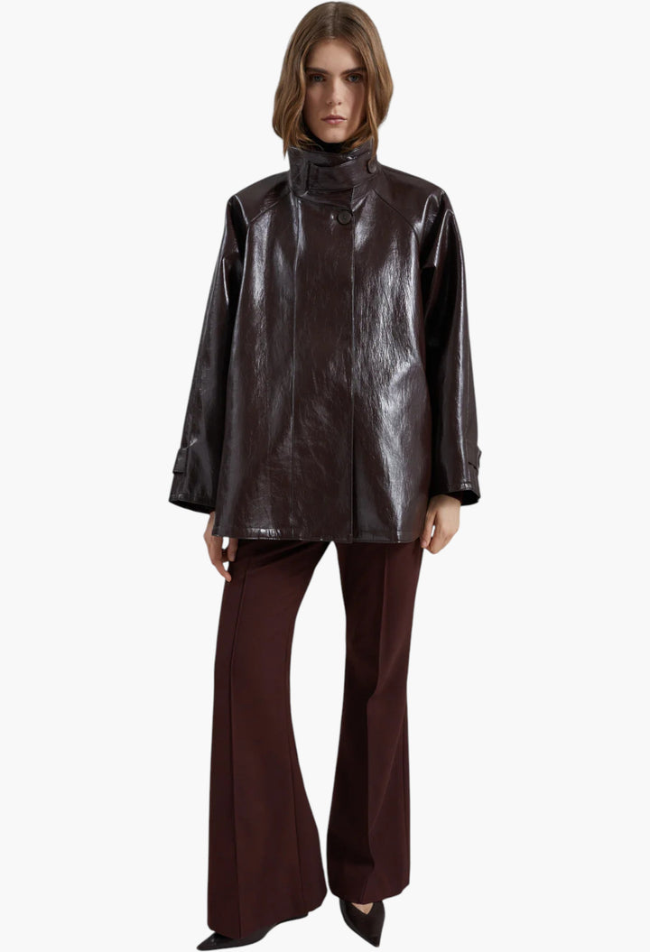 Dalaro Faux Leather Swing Jacket - Burgundy - GLAM MODA