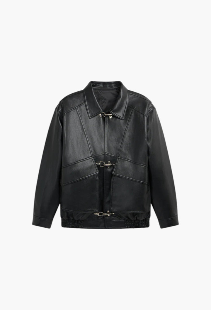 Utrecht Faux Leather Buckle Jacket - Black - GLAM MODA