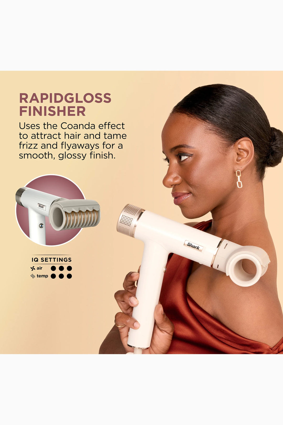 Shark SpeedStyle RapidGloss Finisher, High-Velocity Hair Dryer and 5 Styling Attachments, White, HD352ME - GLAM MODA